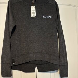 Adidas women’s KU fleece sweatshirt, size large, gray with white emblem ￼